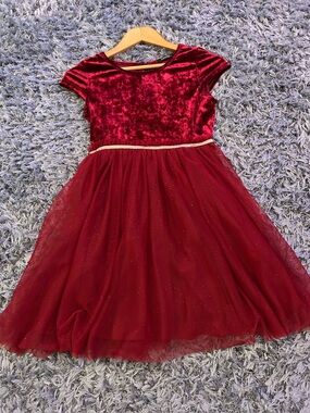 Girls George Red Velvet & Tulle Sparkle Holiday Dress
